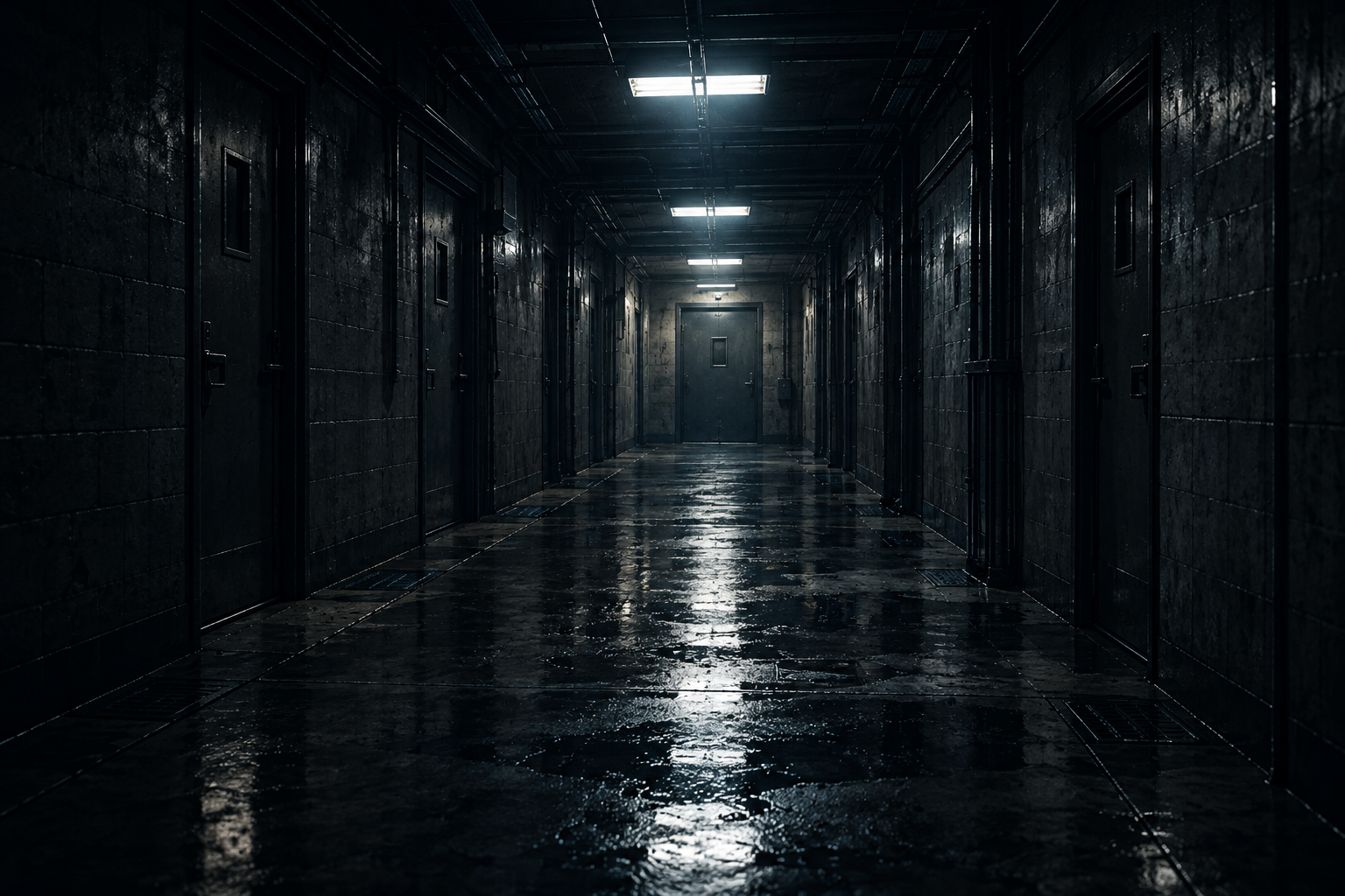Korytarz placówki podczas nocnego dyżuru